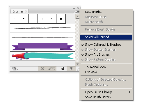 How to remove unused items from Brushes palette