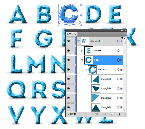 Example of vector glyph alphabet